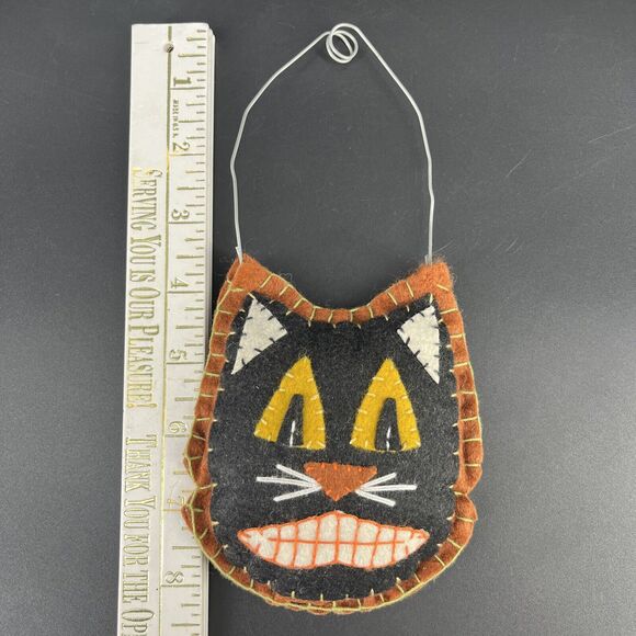 Halloween Felt Black Cat Wall Door Hanging Ornament Hand Stitched Folk Art - Picture 7 of 13
